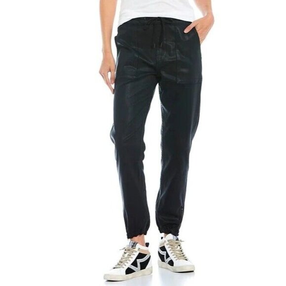 Hudson Jeans Zipper Hem Utility Joggers Black Coated Drawstring - Picture 1 of 4